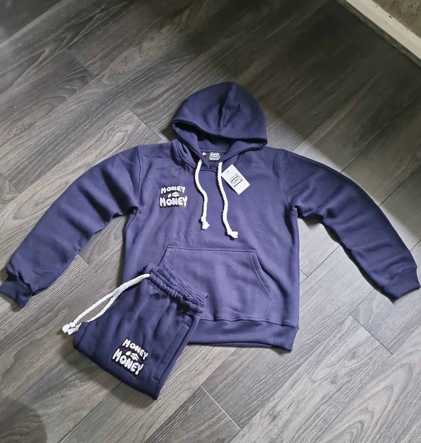MONEYI$MONEY Navy blue/White Hoodie set