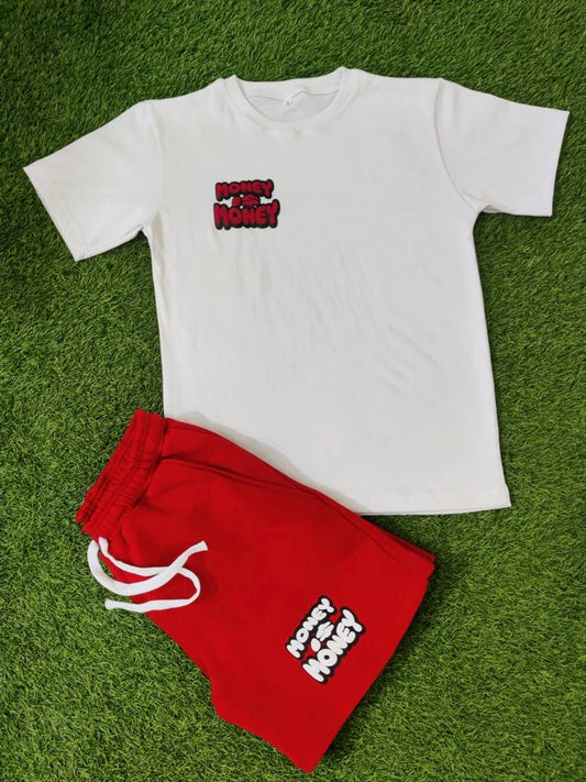 Red/White MONEYI$MONEY Shorts Set