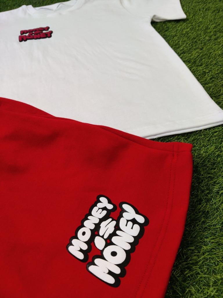 Red/White MONEYI$MONEY Shorts Set