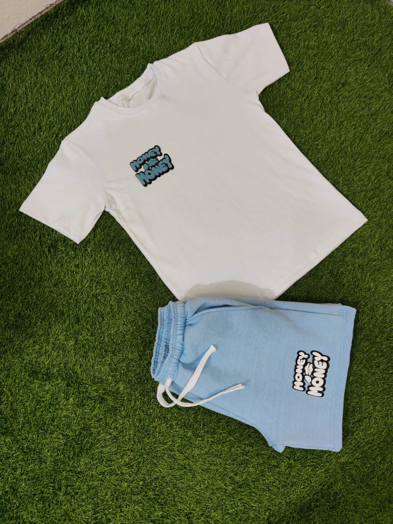 Light blue/White MONEYI$MONEY Shorts set