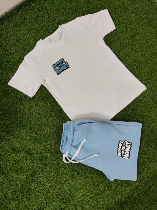 Light blue/White MONEYI$MONEY Shorts set