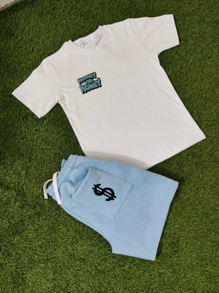 Light blue/White MONEYI$MONEY Shorts set