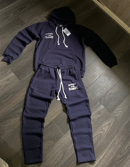 MONEYI$MONEY Navy blue/White Hoodie set