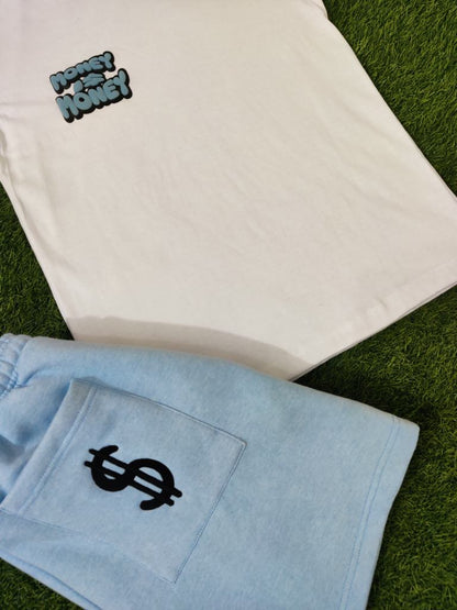 Light blue/White MONEYI$MONEY Shorts set