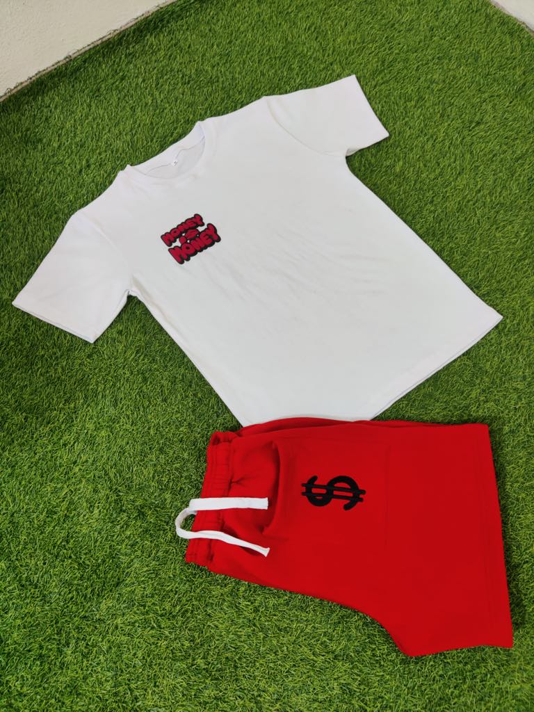 Red/White MONEYI$MONEY Shorts Set