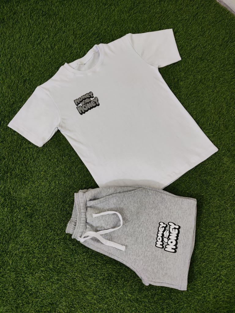 Gray/White MONEYI$MONEY Shorts Set