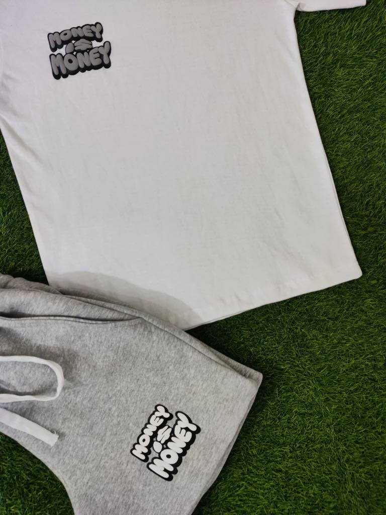 Gray/White MONEYI$MONEY Shorts Set