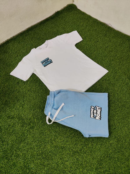 Light blue/White MONEYI$MONEY Shorts set